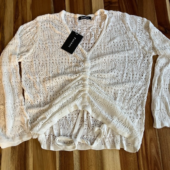 Loose Knit Drawstring Long Bell Sleeve Pullover, Size XL, NWT - Picture 9 of 10